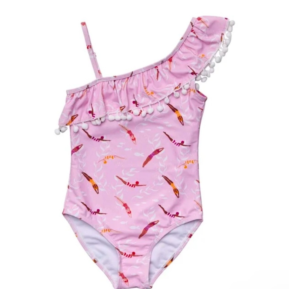 667 snapper rock Pink One-Shoulder toddler girls one piece swimsuit boho mermaid